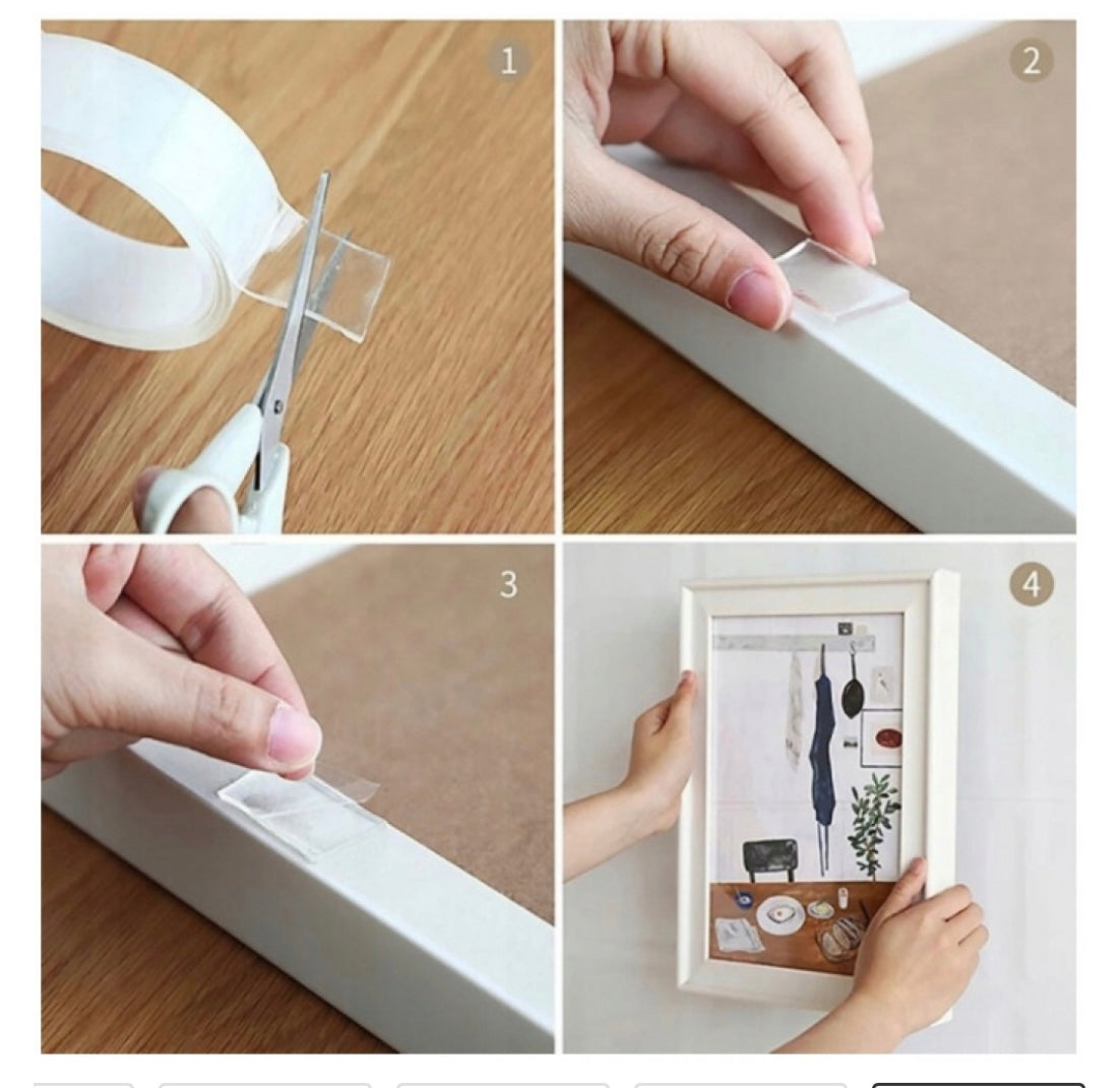 Pack 2 cintas doble cara extrafuerte adhesivo transparente, resistente al agua, montaje para interior y exterior para decoración, reparación, fijación en paredes, ideal para fijar alfombras, medidas son cada rollo de 3 Metros x3 cm ancho