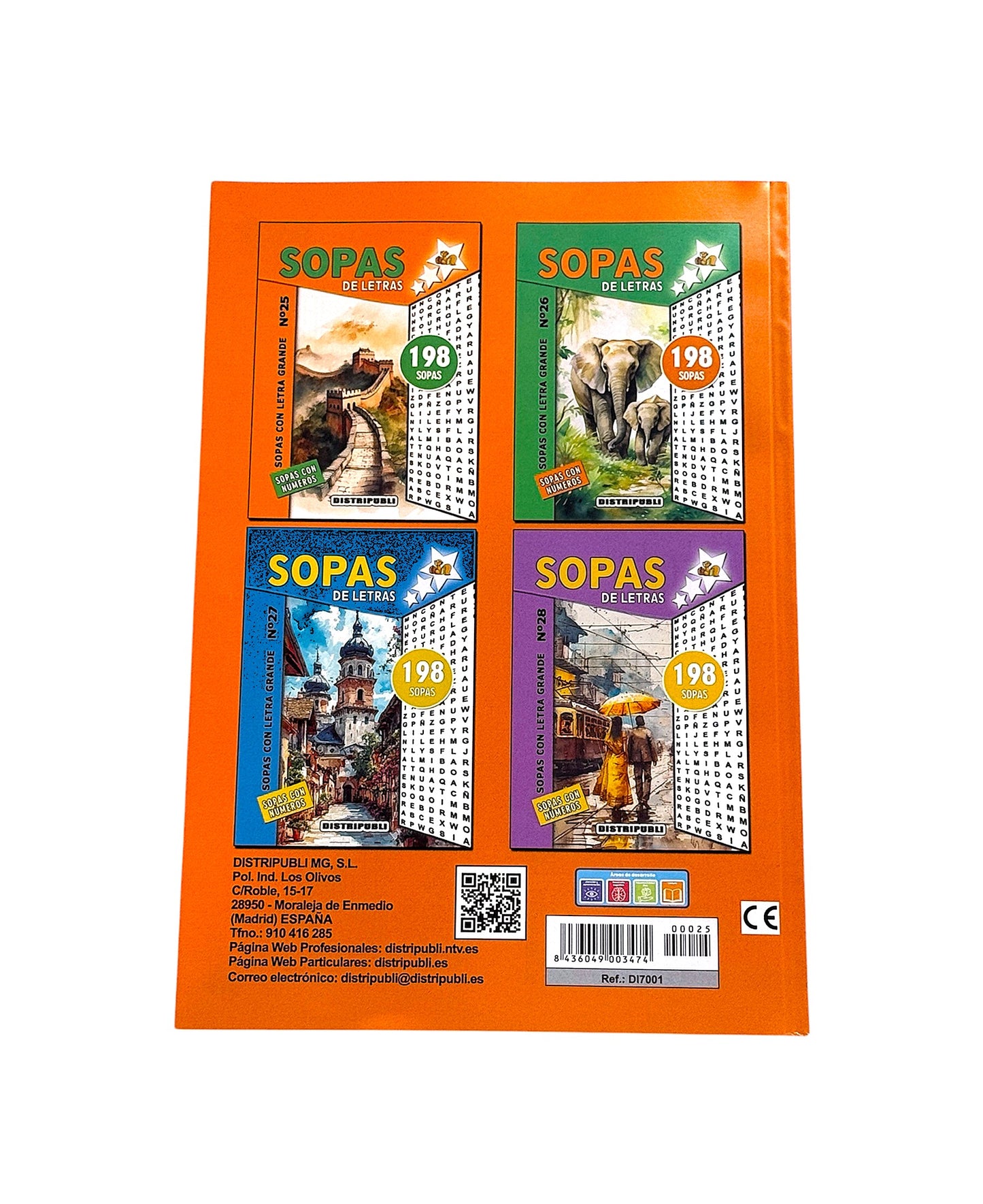Sopas De Letras 792 Sopas Pack de 4 unidades Pasatiempos En español Con Letra Grande En Blanco Y Negro