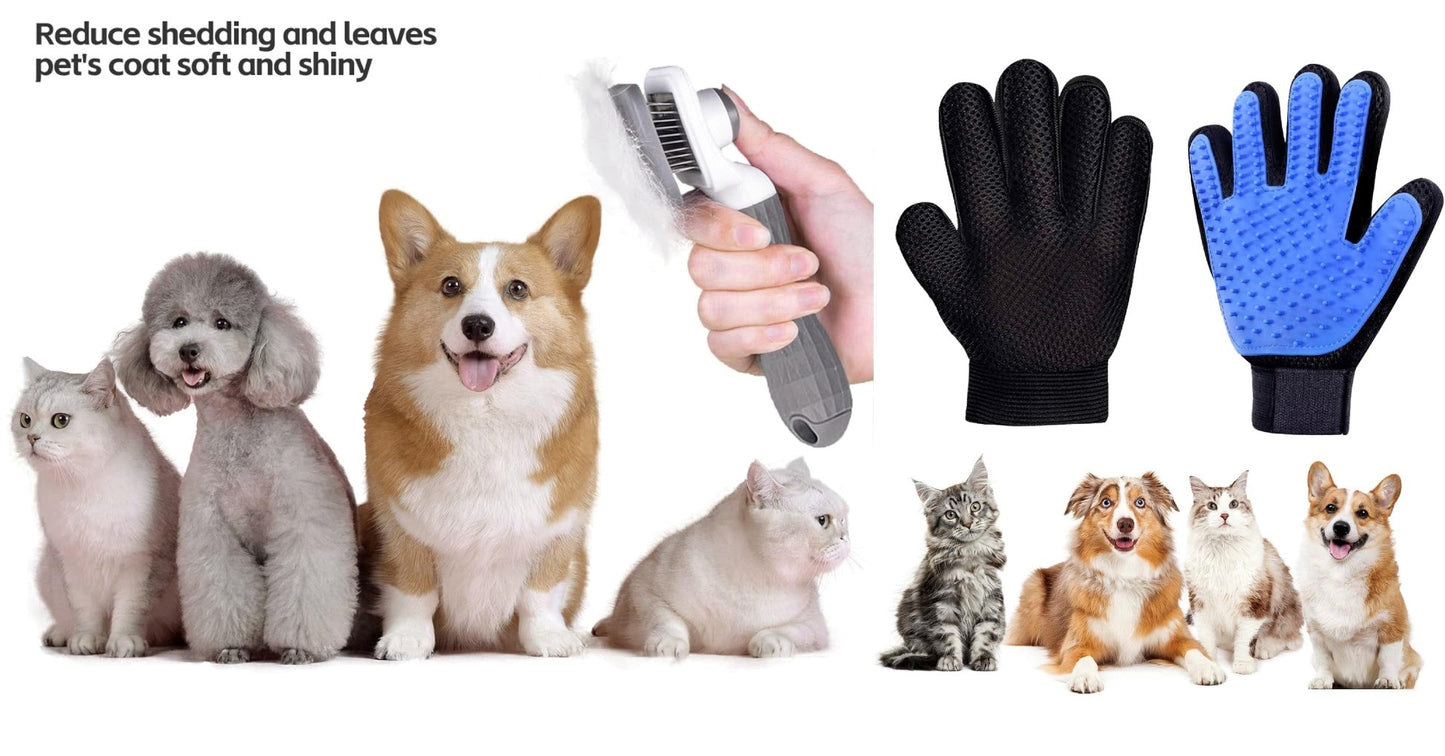 Kit de eliminación de pelos cepillo quitapelos para perros y gatos + guante manopla silicona de pelo corto y largo recoge y atrapa los pelos muertos para una limpieza fácil y efectiva de tus mascotas