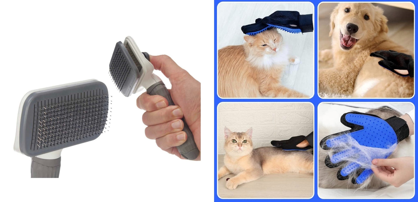 Kit de eliminación de pelos cepillo quitapelos para perros y gatos + guante manopla silicona de pelo corto y largo recoge y atrapa los pelos muertos para una limpieza fácil y efectiva de tus mascotas