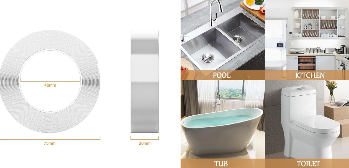 Flexómetro Bricotech 5m x 32mm cinta métrica de acero resistente con estuche ergonómico incluye 1 cinta doble cara trasparente de 3m ideal para montaje de interiores, exteriores, decoración, manualidades, reparación Y alfombras