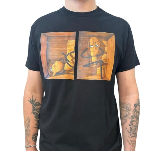 Camiseta Negra De La Colección Wooden Man Obra Del Artista Héctor Romero El Arte Y La Moda Hecha en Madrid – España Diseño Unisex