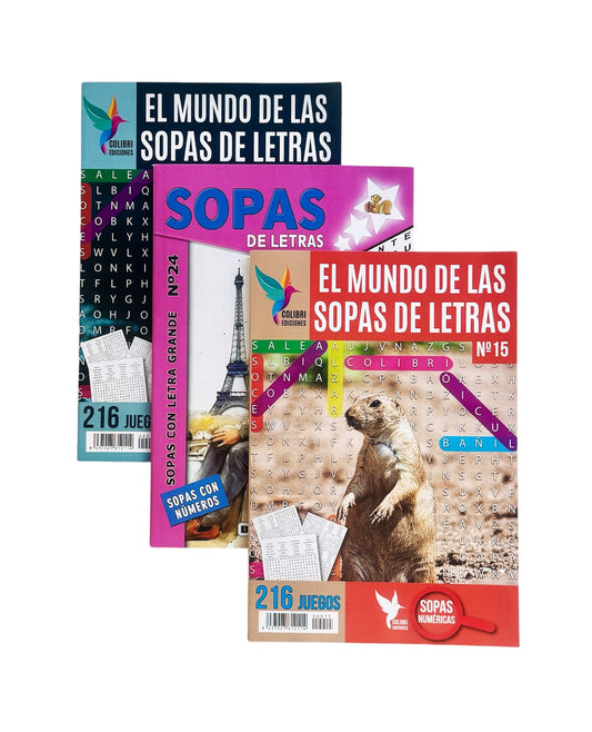 Sopas de Letras, Pack de 3 Unidades, 300 Páginas, 630 Sopas de Letras