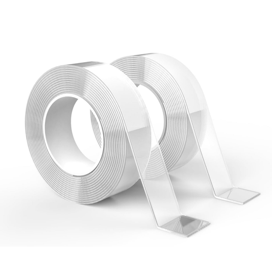 Pack 2 cintas doble cara extrafuerte adhesivo transparente, resistente al agua, montaje para interior y exterior para decoración, reparación, fijación en paredes, ideal para fijar alfombras, medidas son cada rollo de 3 Metros x3 cm ancho