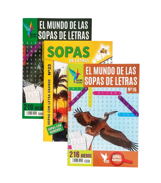 El Mundo De Las Sopas De Letras Pack de 3 Unidades Son 630 Sopas De Letras Y En Letras Grandes