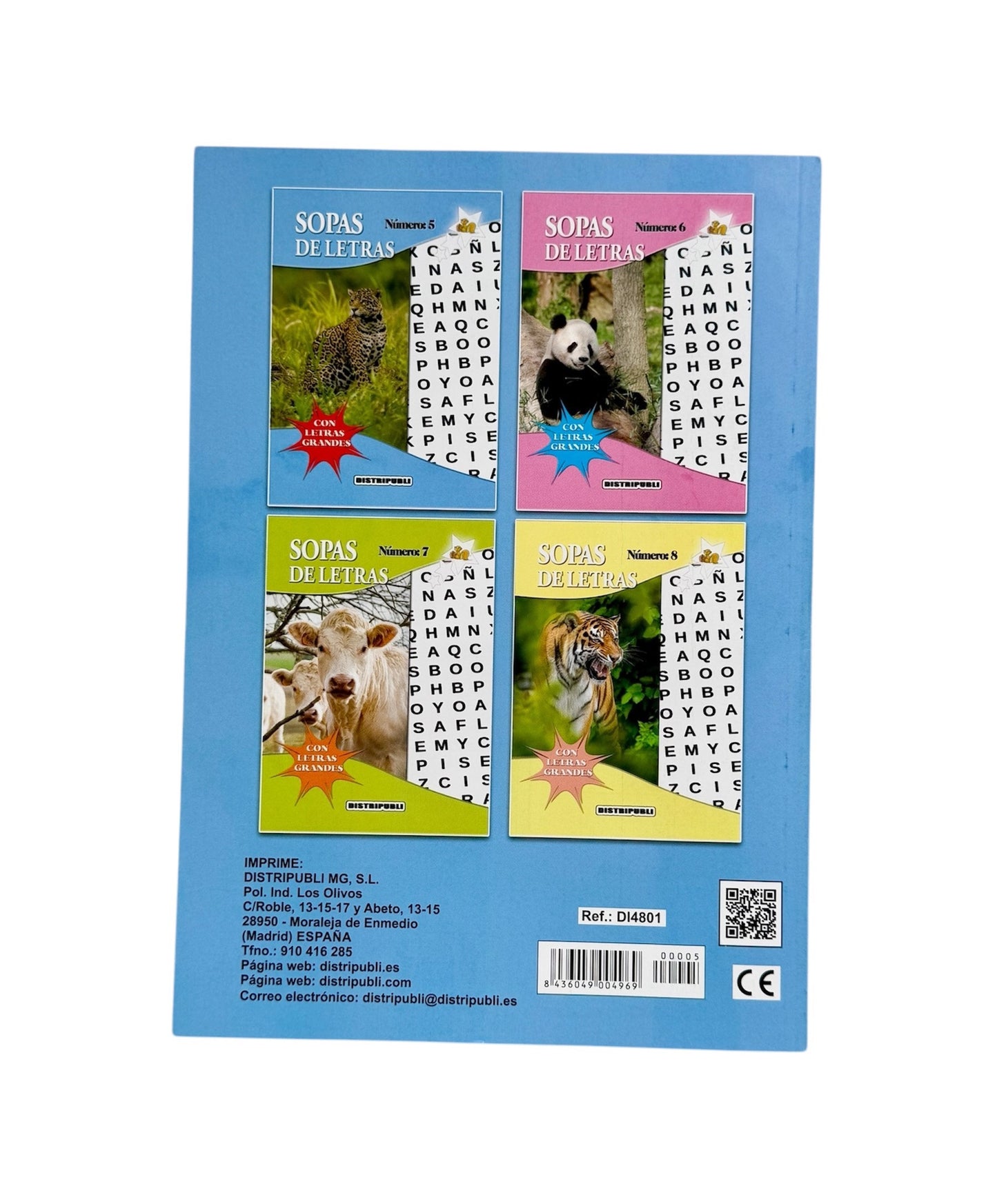 Sopas de Letras en Español, Pack de 4 Libros, 376 Pasatiempos, Letra Grande, Blanco y Negro