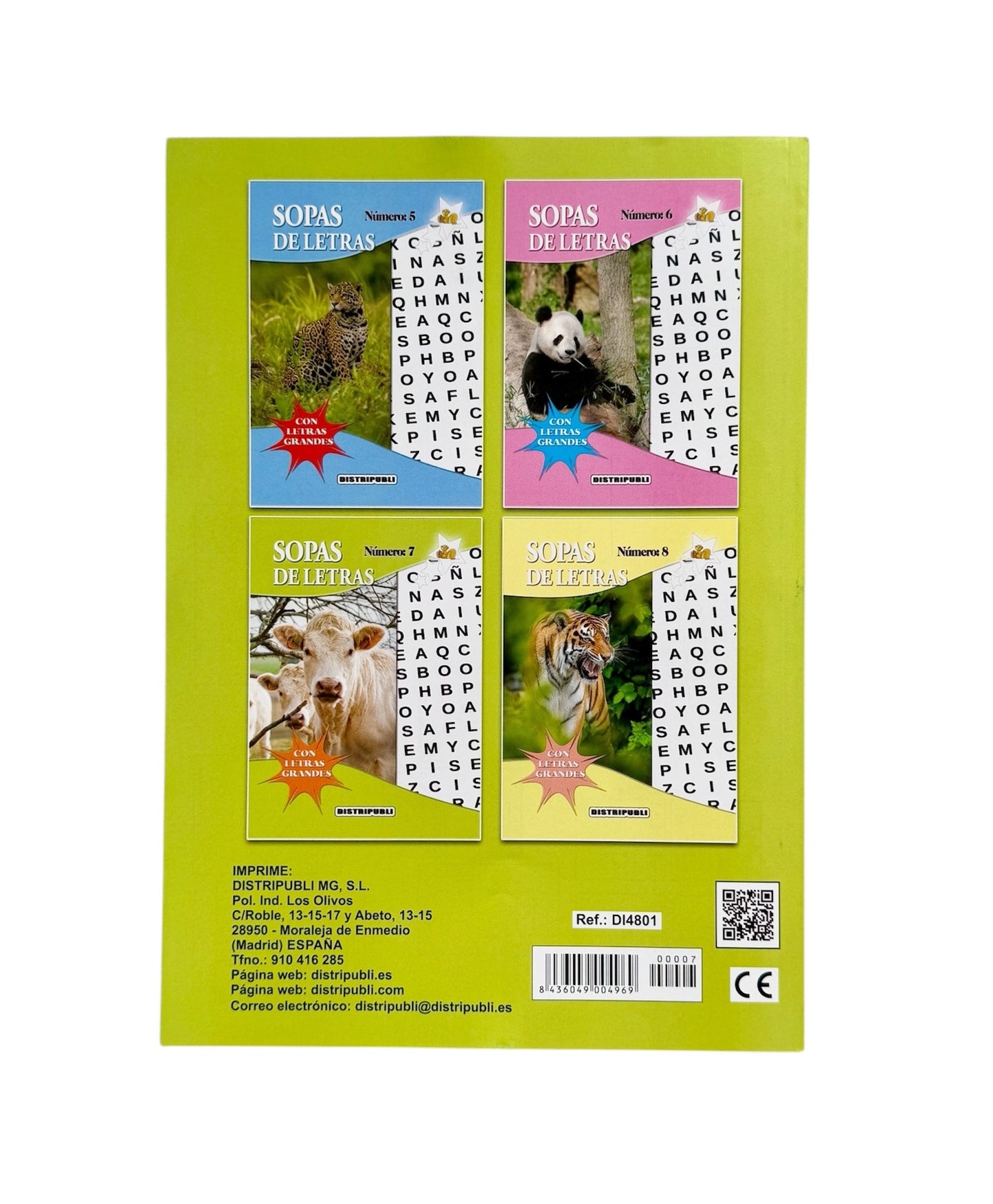 Sopas de Letras en Español, Pack de 4 Libros, 376 Pasatiempos, Letra Grande, Blanco y Negro