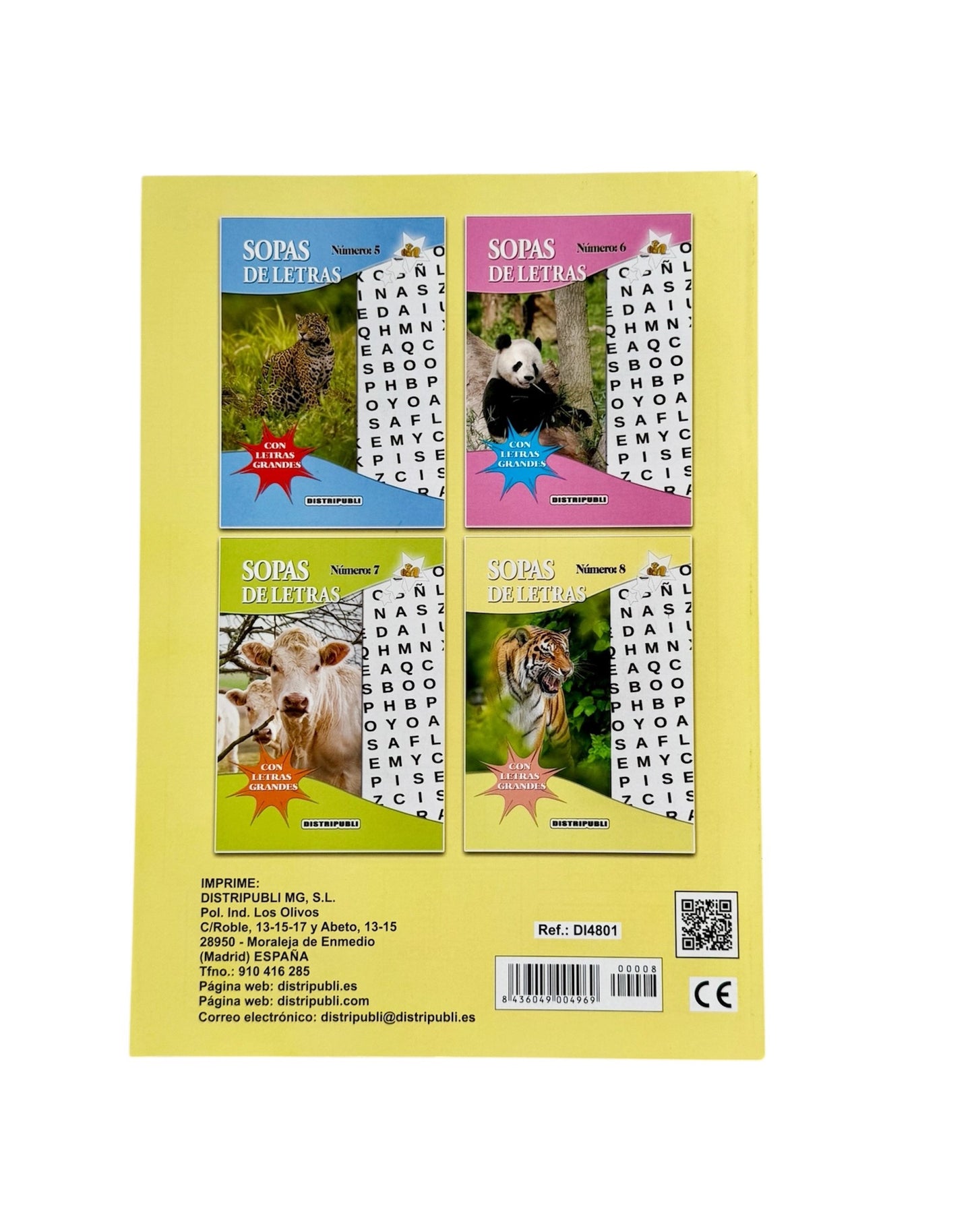 Sopas de Letras en Español, Pack de 4 Libros, 376 Pasatiempos, Letra Grande, Blanco y Negro
