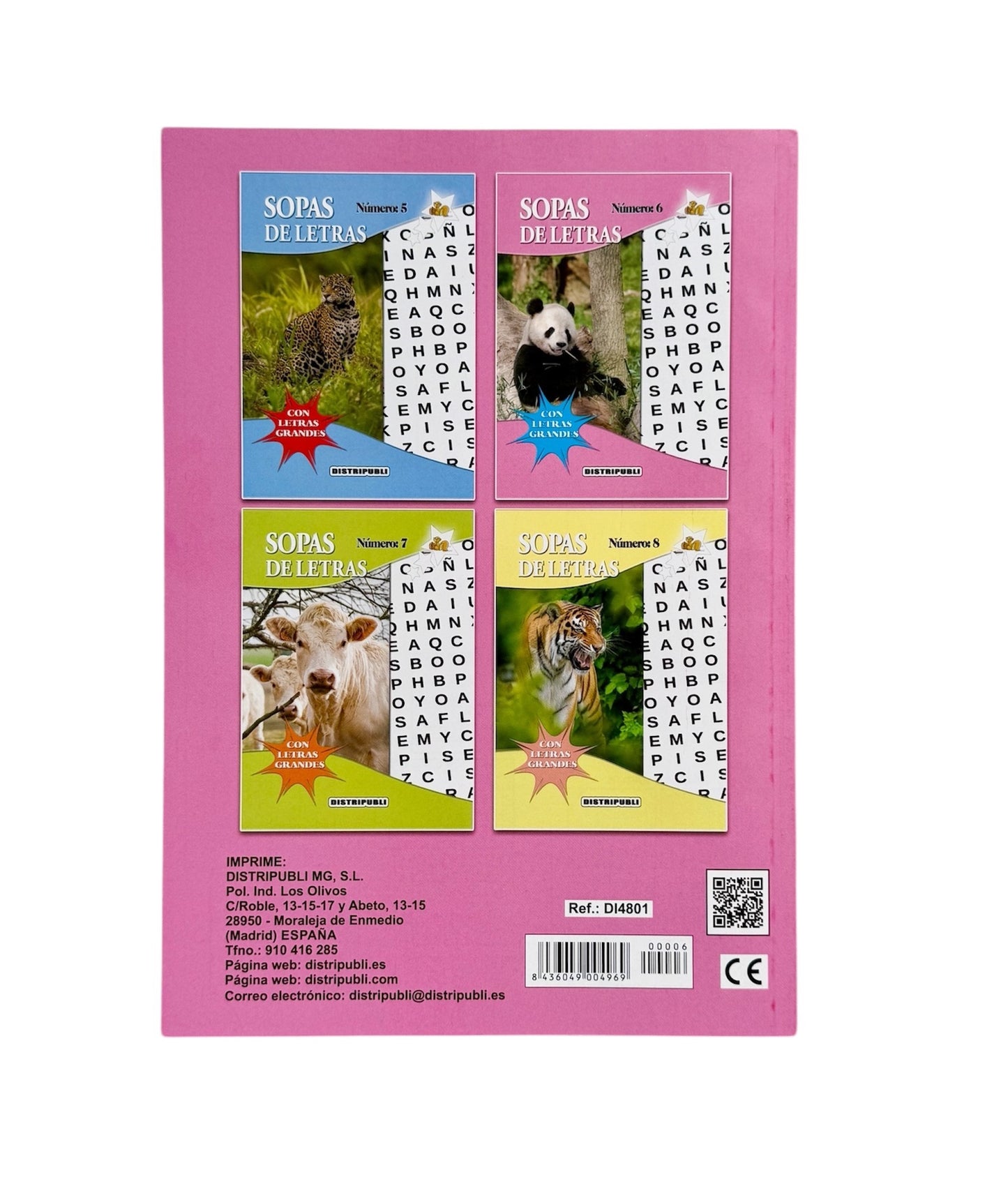 Sopas de Letras en Español, Pack de 4 Libros, 376 Pasatiempos, Letra Grande, Blanco y Negro