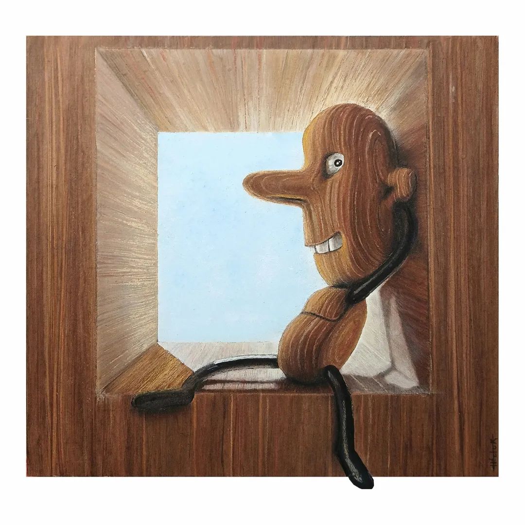 Camiseta Del Personaje Hombre De Madera Color Azul Marino De La Colección Wooden Man Obra Del Artista Héctor Romero Hecha en Madrid – España Diseño Unisex